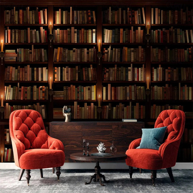  Cool Wallpapers 3D Vintage Wallpaper Wall Mural Bookshelf Wall Covering Sticker Peel and Stick Removable PVC/Vinyl Material Self Adhesive/Adhesive Required Wall Decor for Living Room Kitchen Bathroom