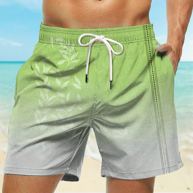  Homens Bermuda de Surf Shorts de Natação Calção Justo de Natação Com Cordão com forro de malha Cintura elástica Folha Gradiente Secagem Rápida Curto Feriado Praia Havaiana Casual Amarelo Azul