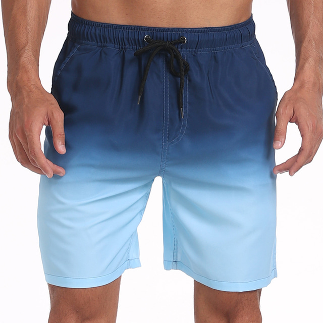  Men's Board Shorts Swimwear Swim Shorts Beach Swimming Pool Breathable Quick Dry Running Casual Drawstring Elastic Waist Liner Gradient Knee Length Gymnatics Activewear Pink Blue Micro-elastic