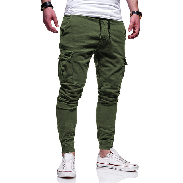  Men's Cargo Pants Trousers Elastic Waist Elastic Cuff Plain Comfort Breathable Daily Sports Black White