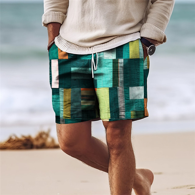  Men's Board Shorts Swim Shorts Swim Trunks Drawstring with Mesh lining Elastic Waist Color Block Colorful Quick Dry Short Holiday Beach Hawaiian Casual Yellow Wine Micro-elastic