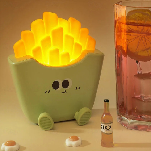  Cartoon Creative French Fries Night Light USB Rechargeable Touch Control Night Lamp Desktop Ornaments for Kid's Birthday Gift  1PC