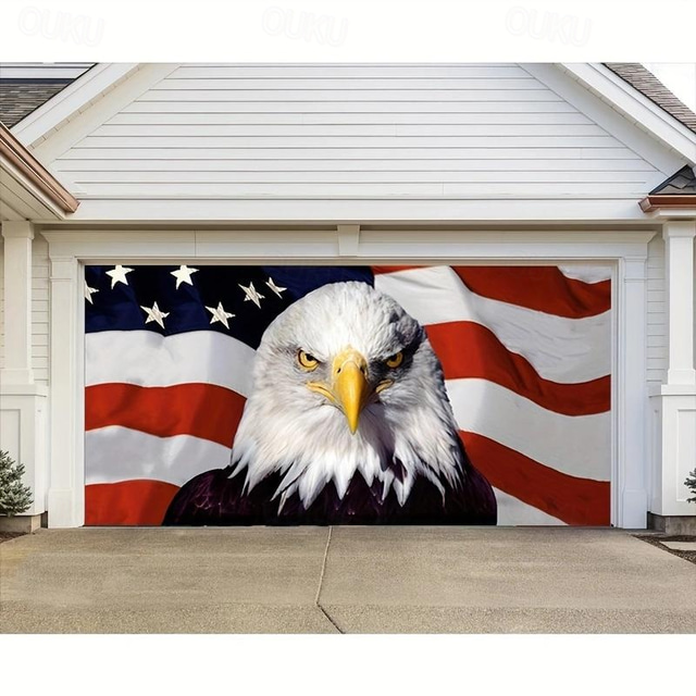 Couvercle de porte de garage extérieur avec aigle américain pour le 4 juillet bannière du jour de l'indépendance grande décoration de toile de fond pour la porte de garage extérieure décorations