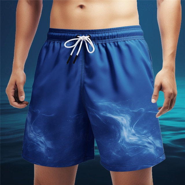  Men's Gradient Ocean Swimming Trunks Board Shorts Swim Shorts Mid Waist Hawaiian Casual Holiday Beach Drawstring with Mesh lining Elastic Waist Designer Clothing Apparel