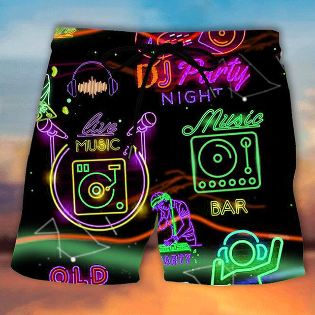  Men's Board Shorts Swim Shorts Swim Trunks Drawstring with Mesh lining Elastic Waist Graffiti Quick Dry Short Holiday Beach Hawaiian Casual Purple Green Micro-elastic