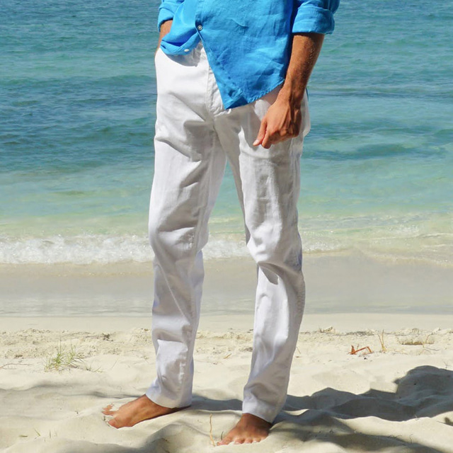  Ανδρικά Λευκά παντελόνια Παντελόνια Καλοκαίρι παντελόνι Παντελόνι κοστούμι Κουμπί Μπροστινή τσέπη Σκέτο Άνεση Αναπνέει Causal Καθημερινά Αργίες Μείγμα Λινό / Βαμβάκι Μοντέρνα Βασικό Λευκό Χακί