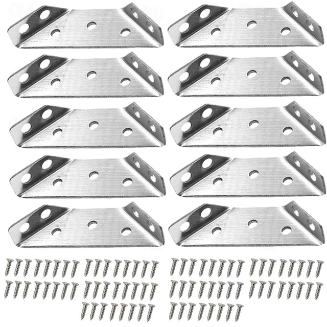  10Pcs Triangle Corner Brace Angle Bracke with Screws Shelf Support Fastener.Stainless Steel Corner Brace Triangular Flange Angle Bracket Mending Plate Furniture Fastener Joint Corner Connector