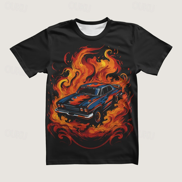  Boys 3D Car Motorcycle Tee Shirt Short Sleeve 3D Print Summer Active Sports Fashion Polyester Kids 3-12 Years Crew Neck Outdoor Casual Daily Regular Fit