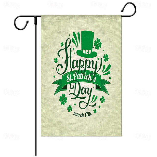  Saint Patrick Day Garden Flag 12x18Inch Outdoor Decorations Welcome Garden Patio Flag Lucky Clover Pot of Gold Green Yard Flag Double Sided Holiday Outdoor Flags 1pc