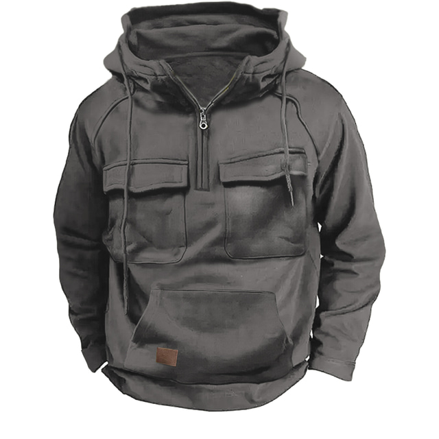  Hombre Sudadera Sudadera con capucha y cremallera de un cuarto Táctico Negro Verde Ejército Azul Piscina Gris Con Capucha Plano Retazos Bolsillo Deporte Diario Festivos Ropa de calle Fresco Casual