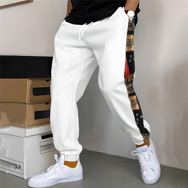  Herren Jogginghose Trainingshose Jogginghose Jogger Hose Hosen Patchwork Kordelzug Elastische Taille Farbblock Komfort Atmungsaktiv Casual Täglich Festtage Sport Modisch Schwarz Weiß