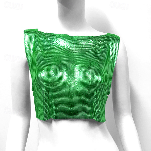  metallinen Kimaltava Seksikäs Crop Tank Top Disko Yhtenäinen väri Naamiaispuku Naisten Juhla Klubi Aikuisten Tankkitoppi