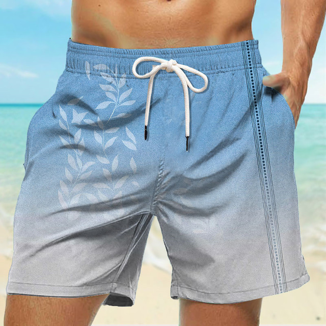  Hombre Pantalones de Surf Pantalones de Natación Boxers de Natación Correa con forro de malla Cintura elástica Hoja Degradado Secado rápido Corto Festivos Playa Hawaiano Casual Amarillo Azul Piscina