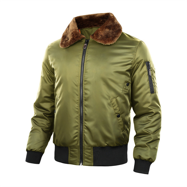  Homens Casaco de inverno Jaqueta Bomber Blusão Jaqueta casual Ao ar livre Roupa Diária Quente Bolsos Outono Inverno Tecido Moda Roupa de rua Lapela Padrão Preto Azul Royal Verde Tropa Casaco