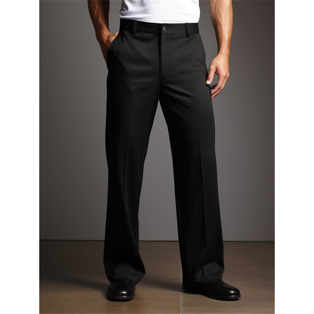  男性用 スーツ ズボン スーツパンツ ボタン フロントポケット まっすぐな足 平織り 履き心地よい ビジネス 日常 祝日 ファッション シック・モダン ブラック ホワイト