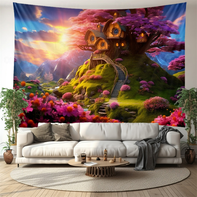  fantasy trehus hengende billedvev veggkunst stor billedvev veggmaleri dekor fotografi bakteppe teppe gardin hjem soverom stue dekorasjon
