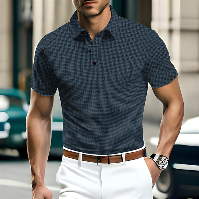  Voor heren Wafel poloshirt Polo's met knopen Casual Sport Revers Korte mouw Modieus Oude geldstijl Effen Gebreid Zomer Normale pasvorm Zwart Wit Marineblauw Khaki Donkerblauw Grijs Wafel poloshirt