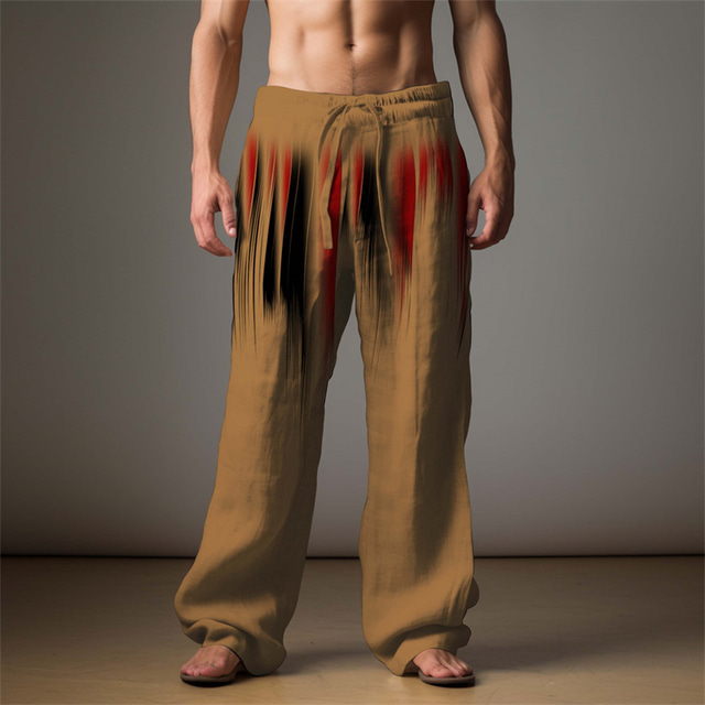  Męskie Zabytkowe Kolorowy blok Lniane spodnie Spodnie Średni Talia Na zewnątrz Dzienne zużycie Streetwear Jesień i zima Regularny