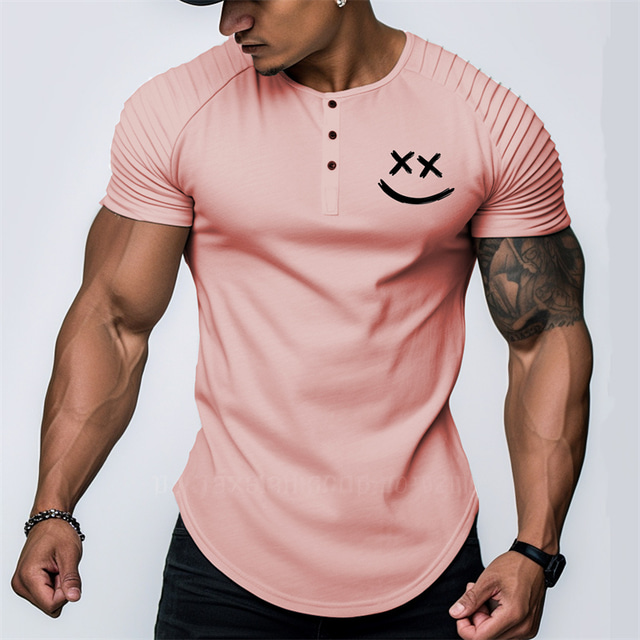  Graphic Face Fashion Daily Casual Men's Henley Shirt Raglan T Shirt Sports Outdoor Holiday Going out T shirt White Pink Sky Blue Short Sleeve Henley Shirt Spring & Summer Clothing Apparel S M L