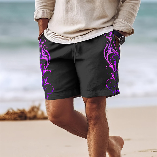  Men's Board Shorts Swim Shorts Swim Trunks Drawstring with Mesh lining Elastic Waist Flame Quick Dry Short Holiday Beach Hawaiian Casual Yellow Purple Micro-elastic