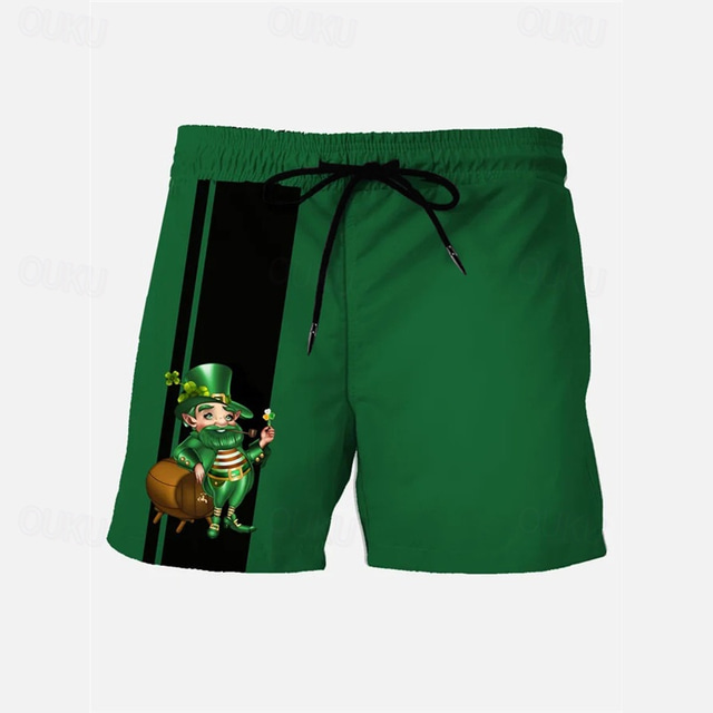  St. Patrick's Day Men's Stripe Saint Patrick Day Swimming Trunks Board Shorts Swim Shorts Mid Waist Hawaiian Casual St.Patrick's Day Holiday Beach Drawstring with Mesh lining Elastic Waist Designer