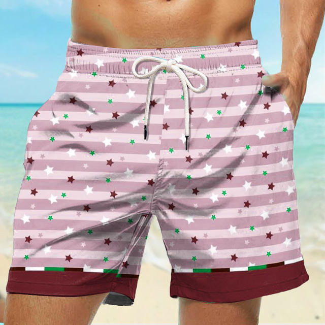  Men's Board Shorts Swim Shorts Swim Trunks Drawstring with Mesh lining Elastic Waist Stripe Flower / Floral Quick Dry Short Holiday Beach Hawaiian Casual Pink Blue Micro-elastic