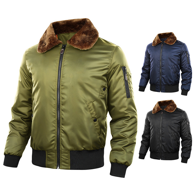  Men's Winter Coat Bomber Jacket Jacket Casual Jacket Outdoor Daily Wear Warm Pocket Fall Winter Plain Fashion Streetwear Lapel Regular Black Royal Blue Army Green Jacket