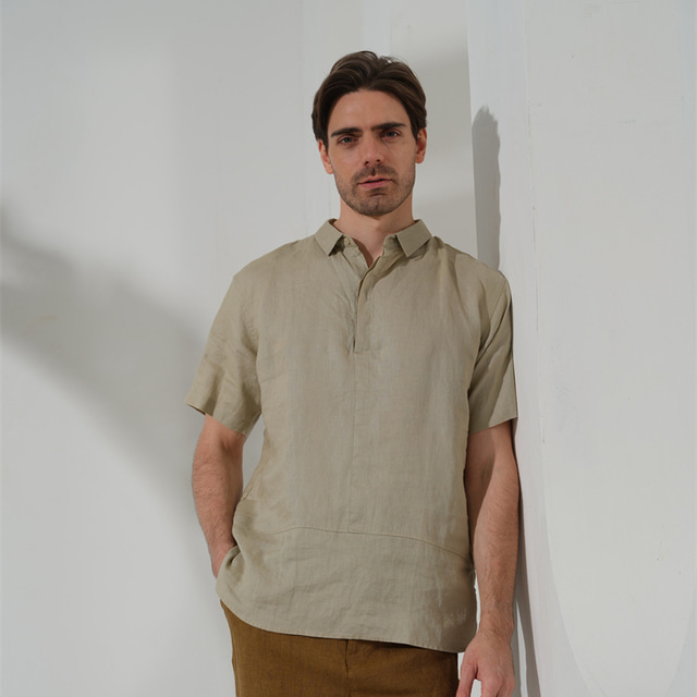  100% Linen Men's Shirt Linen Shirt White Brown Khaki Short Sleeve Plain Lapel Summer Outdoor Daily Clothing Apparel