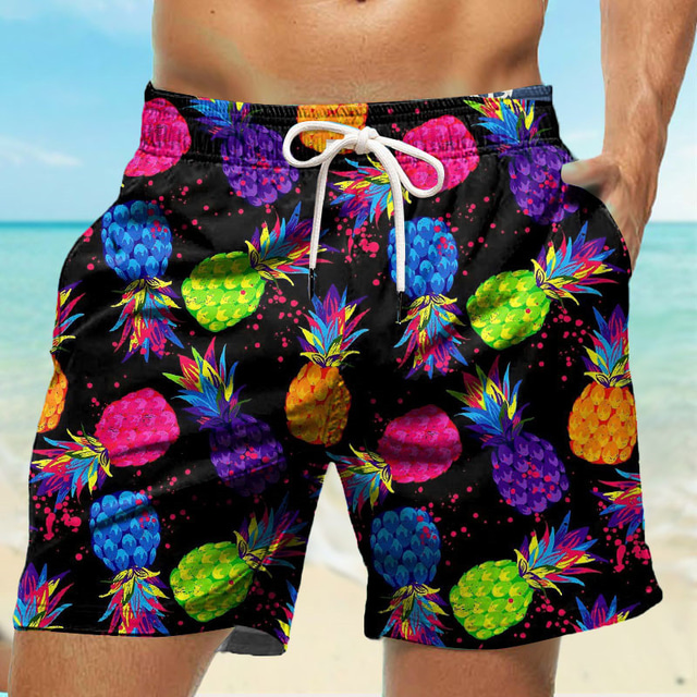  Herre Surf shorts Badeshorts Snørelukning med mesh-for Elastisk Talje Ananas Hurtigtørrende Korte Ferie Strand Hawaiiansk Afslappet Blå Rosa Mikroelastisk
