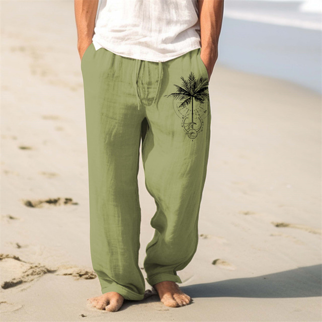  Męskie Zabytkowe Drzewo palmowe Lniane spodnie Spodnie Średni Talia Na zewnątrz Dzienne zużycie Streetwear Jesień i zima Regularny