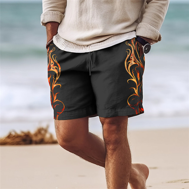  Per uomo Boxer da surf Pantaloncini da mare Boxer da mare A cordoncino con fodera in rete Vita elastica Fiamma Asciugatura rapida Breve Per eventi Spiaggia Hawaiano Informale Giallo Viola Media