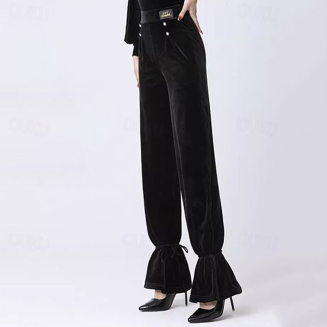  Latin Dance Ballroom Dance Pants Pure Color Splicing Women's Performance Training Velvet