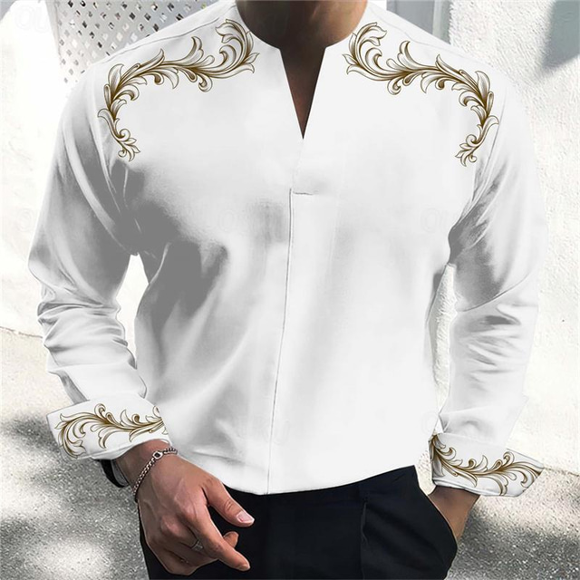  انتقل الأعمال التجارية عمل يومي رجالي قميص قميص هينلي قمصان مطبوعة عمل مناسب للبس اليومي مناسب للخارج للربيع والصيف V رقبة كم طويل أسود, أبيض, وردي بلاشيهغ S, M, L 4-طريقة سترتش النسيج قميص