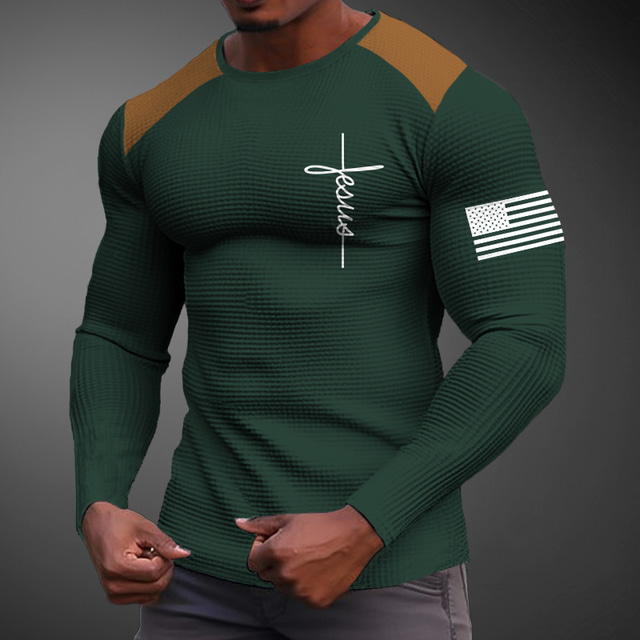  Designer de bandeira nacional estilo de rua masculino impressão 3D camiseta waffle camiseta waffle esportes ao ar livre férias saindo camiseta preto azul marinho marrom manga longa camisa de gola redonda primavera e outono