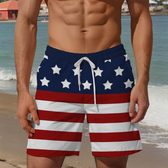  National Flag Patriotic Men's Resort 3D Printed Board Shorts Swim Trunks Elastic Waist Drawstring with Mesh Lining Aloha Hawaiian Style Holiday Beach S TO 3XL