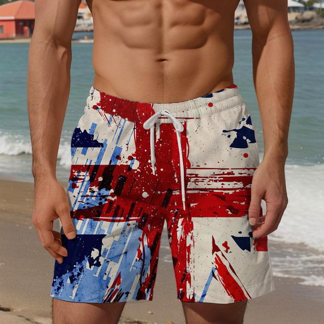  דגל לאומי פטריוטי לגברים נופש 3D מודפס לוח מכנסי ים בגד ים שרוך מותן אלסטי עם בטנת רשת אלוהה בסגנון הוואי חג חוף s עד 3xl