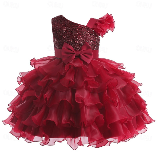  Girls Pageant Party Dress Ruffle Flower Kids Wedding Ball Gown Sequin Formal Princess Dress 4-9 Years For Wedding Guest