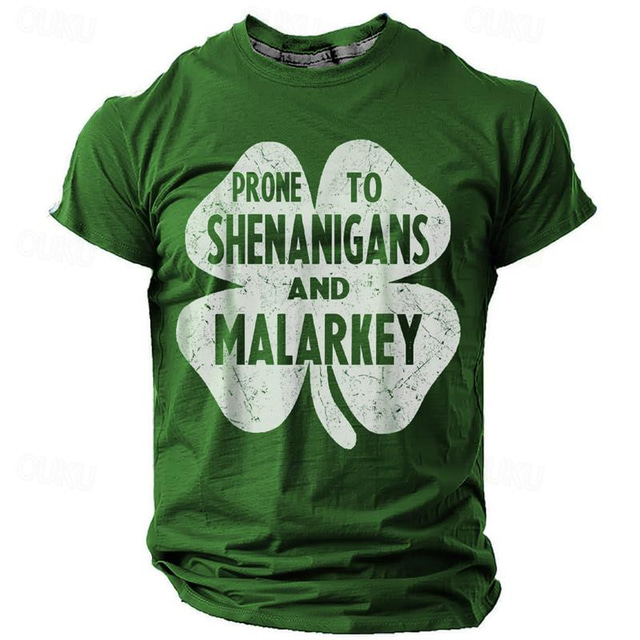  Graphic Four Leaf Clover Prone to Shenanigans and Malarkey Daily Designer Casual Men's 3D Print T shirt Tee Sports Outdoor Holiday Going out St. Patrick T shirt Pink Green Light Grey Short Sleeve