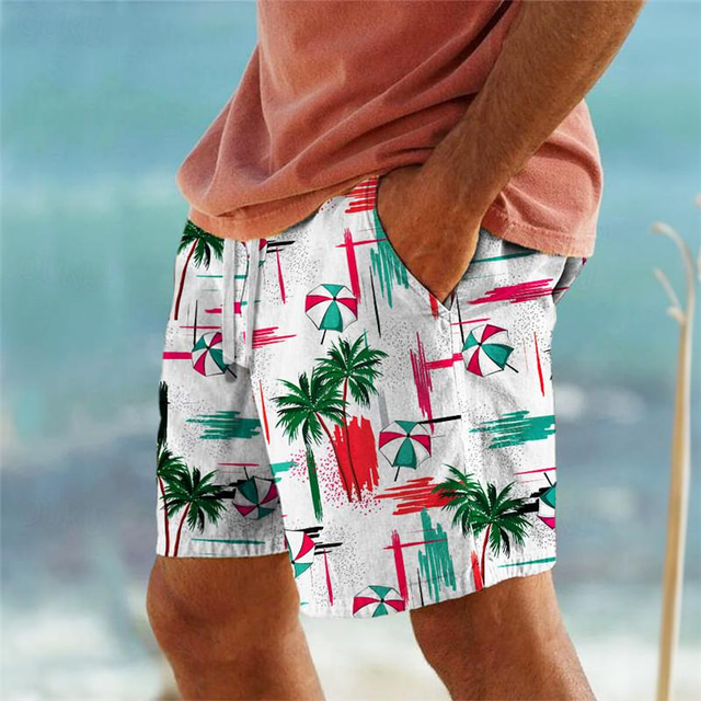  Palm Tree Men's Resort 3D Printed Board Shorts Swim Trunks Elastic Waist Drawstring with Mesh Lining Aloha Hawaiian Style Holiday Beach S TO 3XL