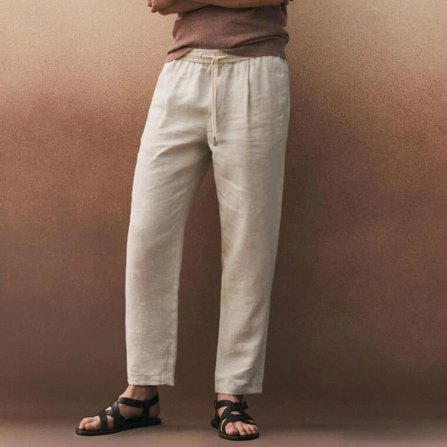 Men's Linen Pants Trousers Summer Pants Drawstring Elastic Waist ...
