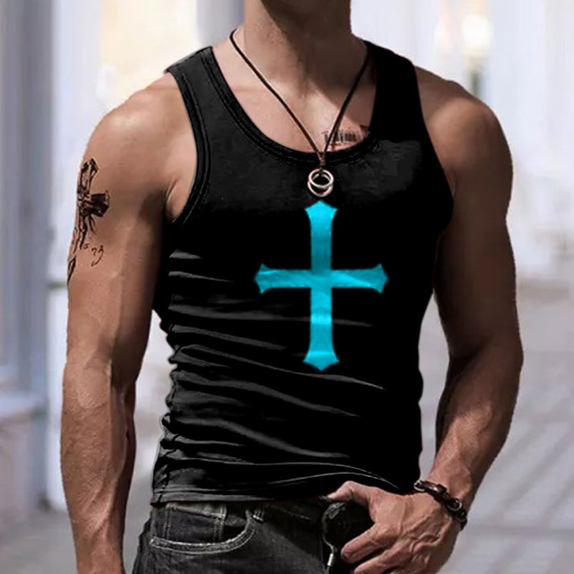  Cross Sports Fashion Men's Subculture Style 3D Print Tank Top Vest Top Sleeveless T Shirt for Men Sports Outdoor Casual Gym T shirt Blue Red & White Purple Sleeveless Crew Neck Shirt Summer