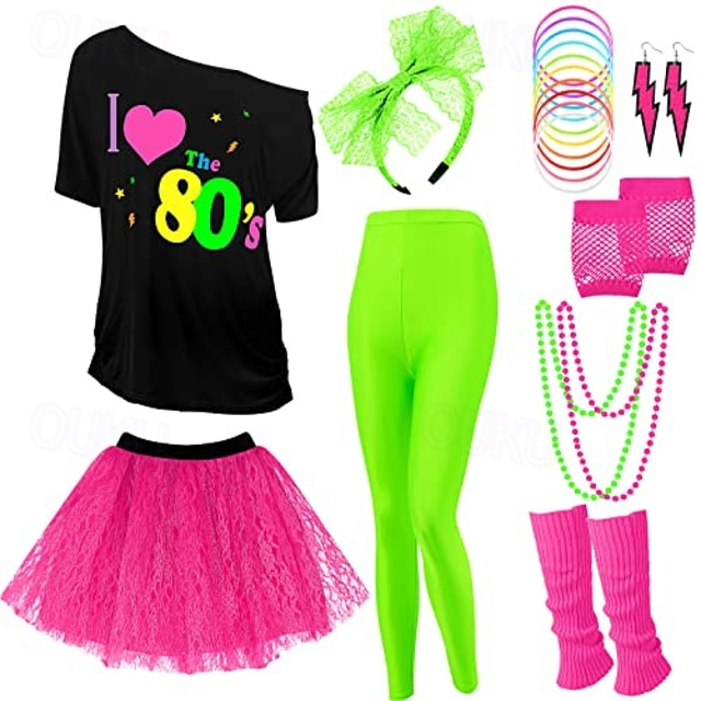  Anii 1980 Tricou Set accesorii Pentru femei Halloween Carnaval Mascaradă Petrecere / Seara Parada Mândriei Luna Mândriei Adulți Fustă Mănuși Jambiere de Încălzit