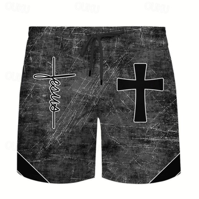  Cross National Flag Herren Resort 3D-bedruckte Boardshorts Badehose elastische Taille Kordelzug mit Mesh-Futter Aloha Hawaii-Stil Urlaub Strand S bis 3XL