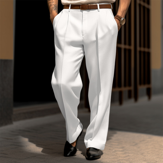  Męskie Garnitury Spodnie Spodnie garniturowe Przednia kieszeń Prosta noga Równina Komfort Biznes Codzienny Święto Moda Szykowne i nowoczesne Czarny Biały