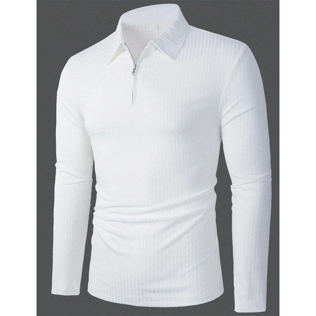  Men's Polo Shirt Quarter Zip Polo Work Daily Wear Lapel Long Sleeve Fashion Comfortable Plain Zip Up Spring &  Fall Regular Fit Black White Burgundy Blue Polo Shirt
