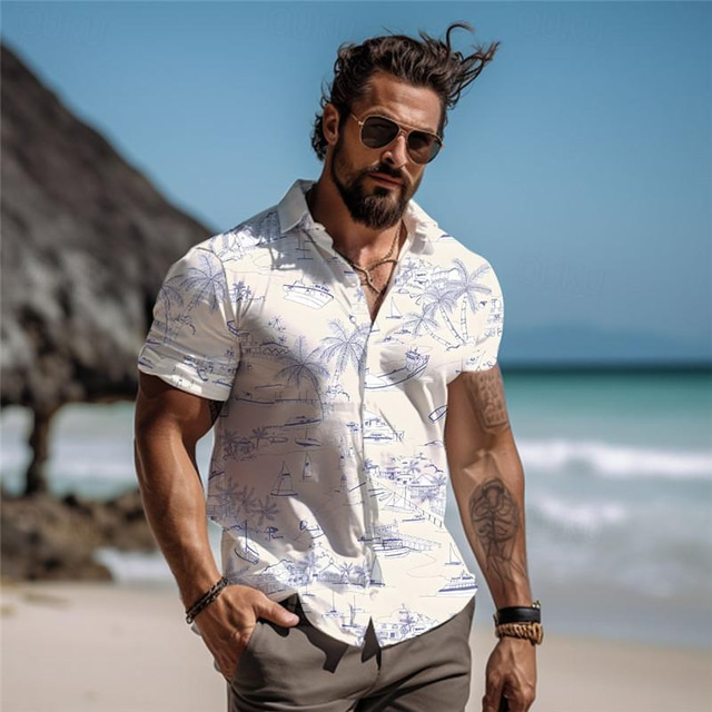  Palmier hommes resort hawaïen 3d imprimé chemise boutonné manches courtes été plage chemise vacances usage quotidien s à 3xl