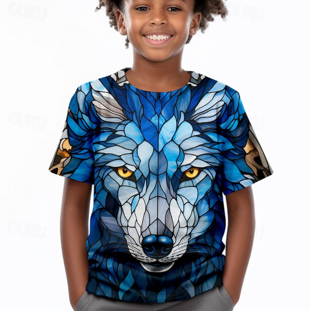 Dla chłopców 3D Wilk T-shirt Koszule Krótki rękaw Druk 3D Lato Aktywny Sport Moda Dzieci 3-12 lat Półgolf Na zewnątrz Codzienny Regularny