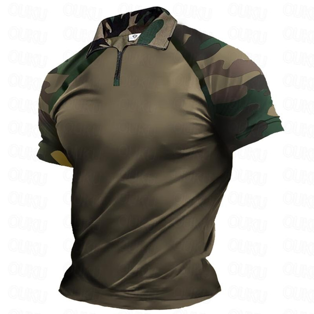  Men's Henley Shirt Tee Top Color Block Camouflage Henley Street Vacation Short Sleeves Splice Clothing Apparel Vintage Designer Basic