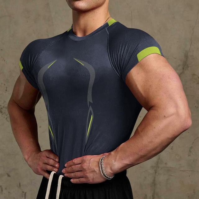  Bărbați Tricou Cămașă de gimnastică Topuri pentru bărbați Stil Nautic Manșon scurt sportiv Casul / Zilnic Sală de Fitness Uscare rapidă Respirabil Moale Bloc Culoare Negru Alb Îmbrăcăminte de Sport 