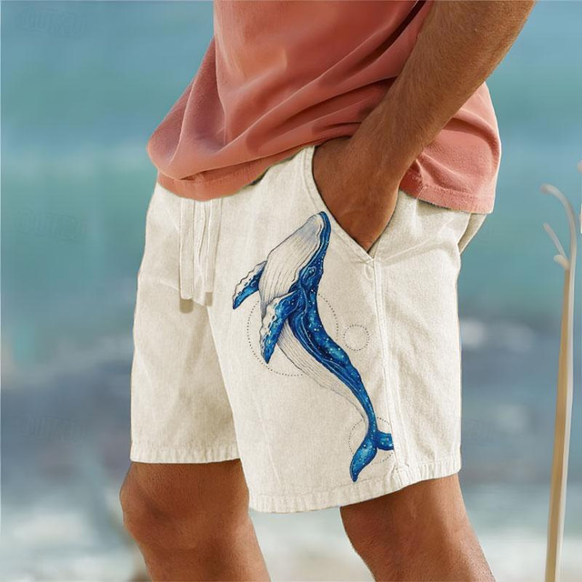  pantalones cortos de algodón con estampado de tiburón animal pantalones cortos hawaianos de verano pantalones cortos de playa con cordón cintura elástica comodidad transpirable corto al aire libre
